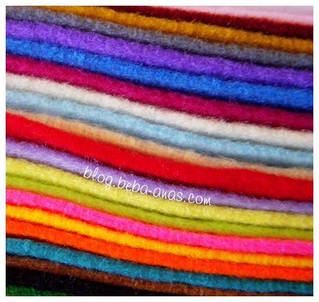 22 pieces of wool felt each with different color..